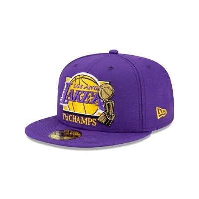 Purple Los Angeles Lakers Hat - New Era NBA 17x Champs 59FIFTY Fitted Caps USA6284179